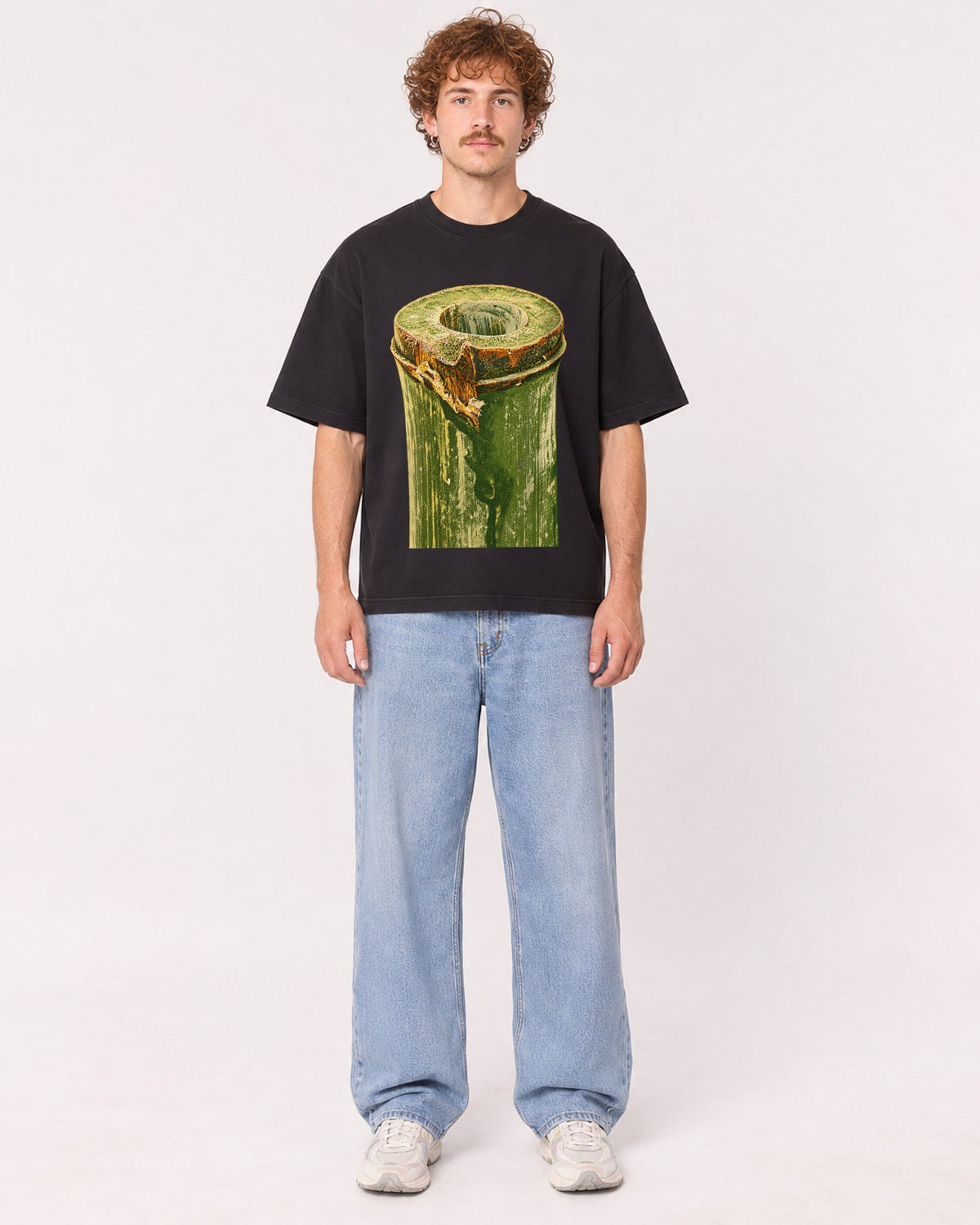 Mockup Boxy Heavyweight Tee Black male full-body 09