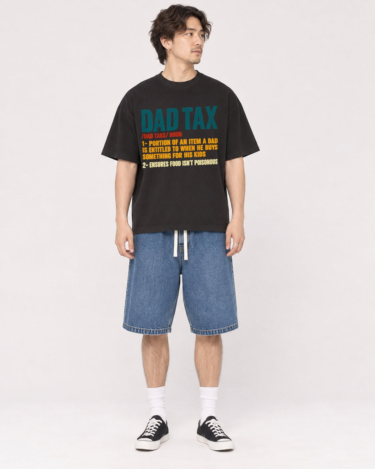 Mockup Boxy Heavyweight Tee Black male full-body 03