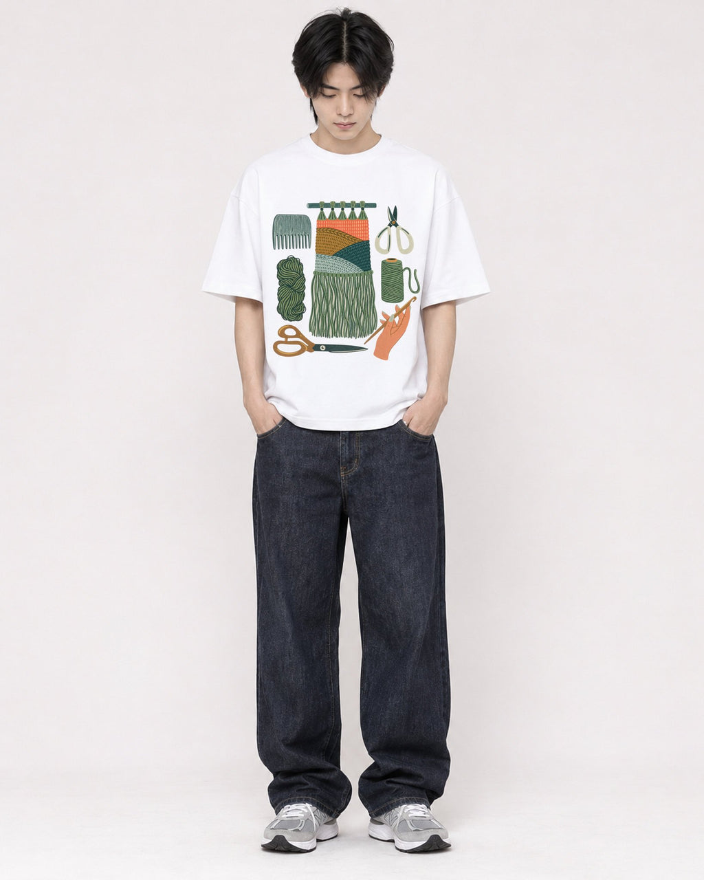 Mockup Boxy Heavyweight Tee White male full-body 11