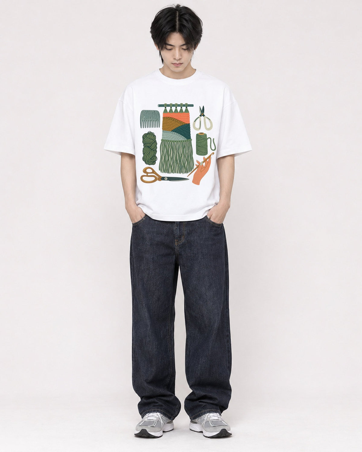 Mockup Boxy Heavyweight Tee White male full-body 11