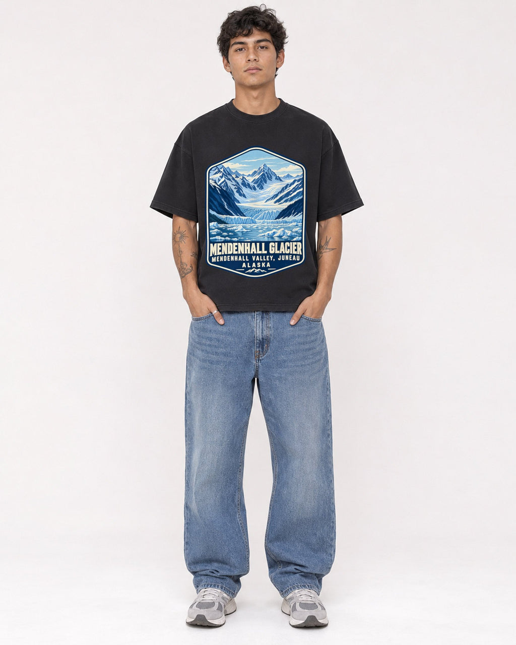Mockup Boxy Heavyweight Tee Black male full-body 06