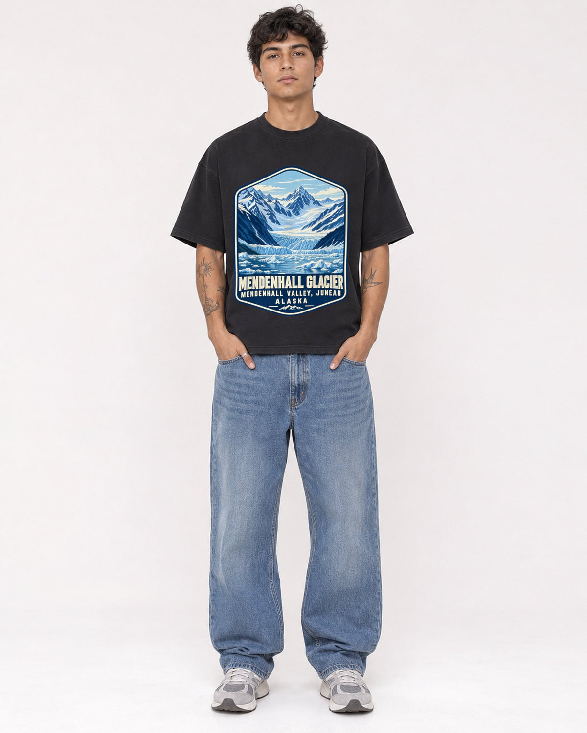 Mockup Boxy Heavyweight Tee Black male full-body 06