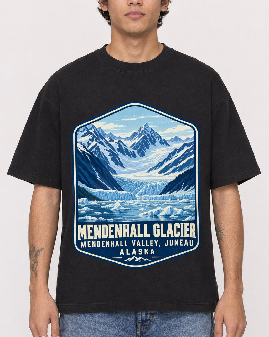 Mockup Boxy Heavyweight Tee Black male close-up 06