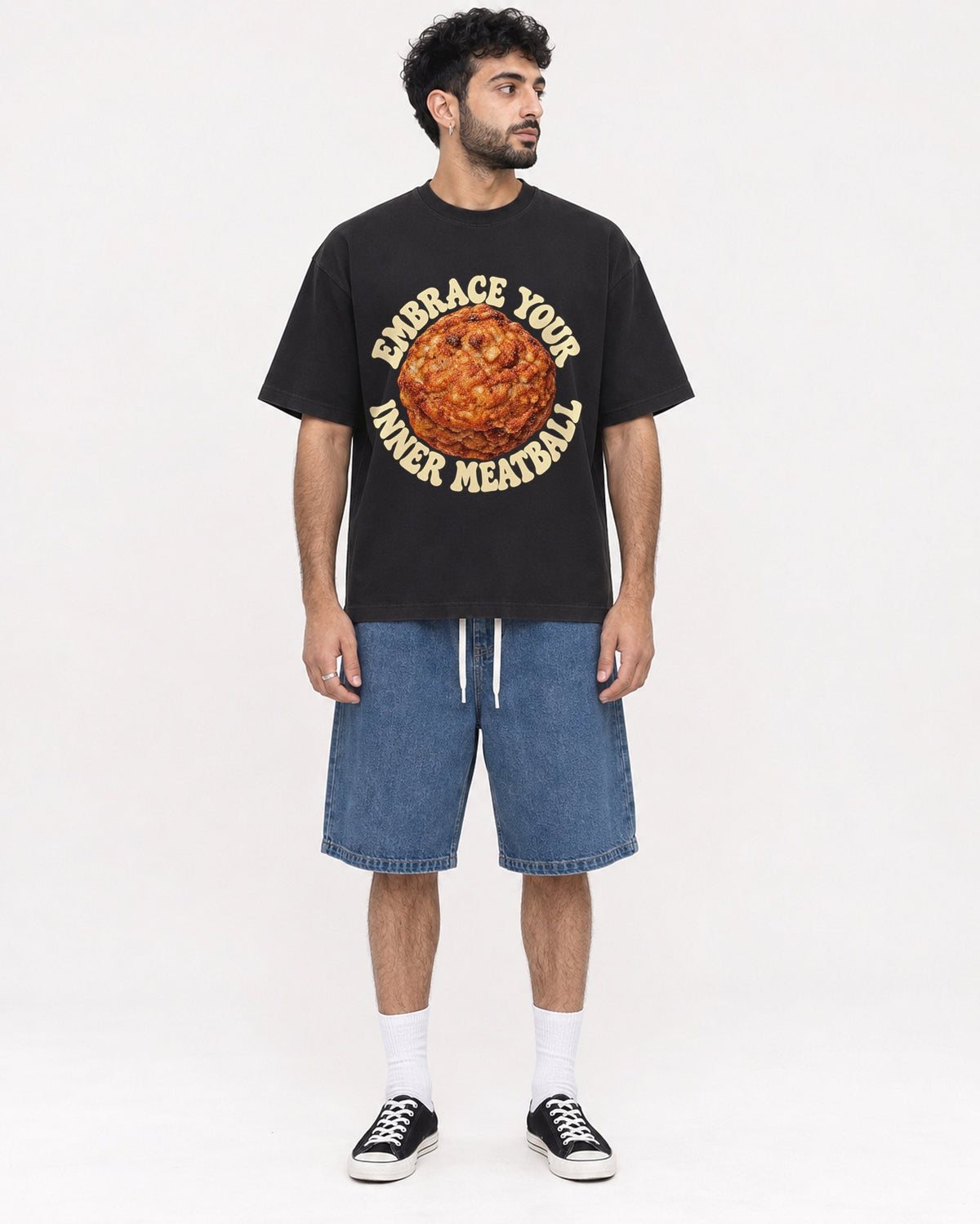 Mockup Boxy Heavyweight Tee Black male full-body 07