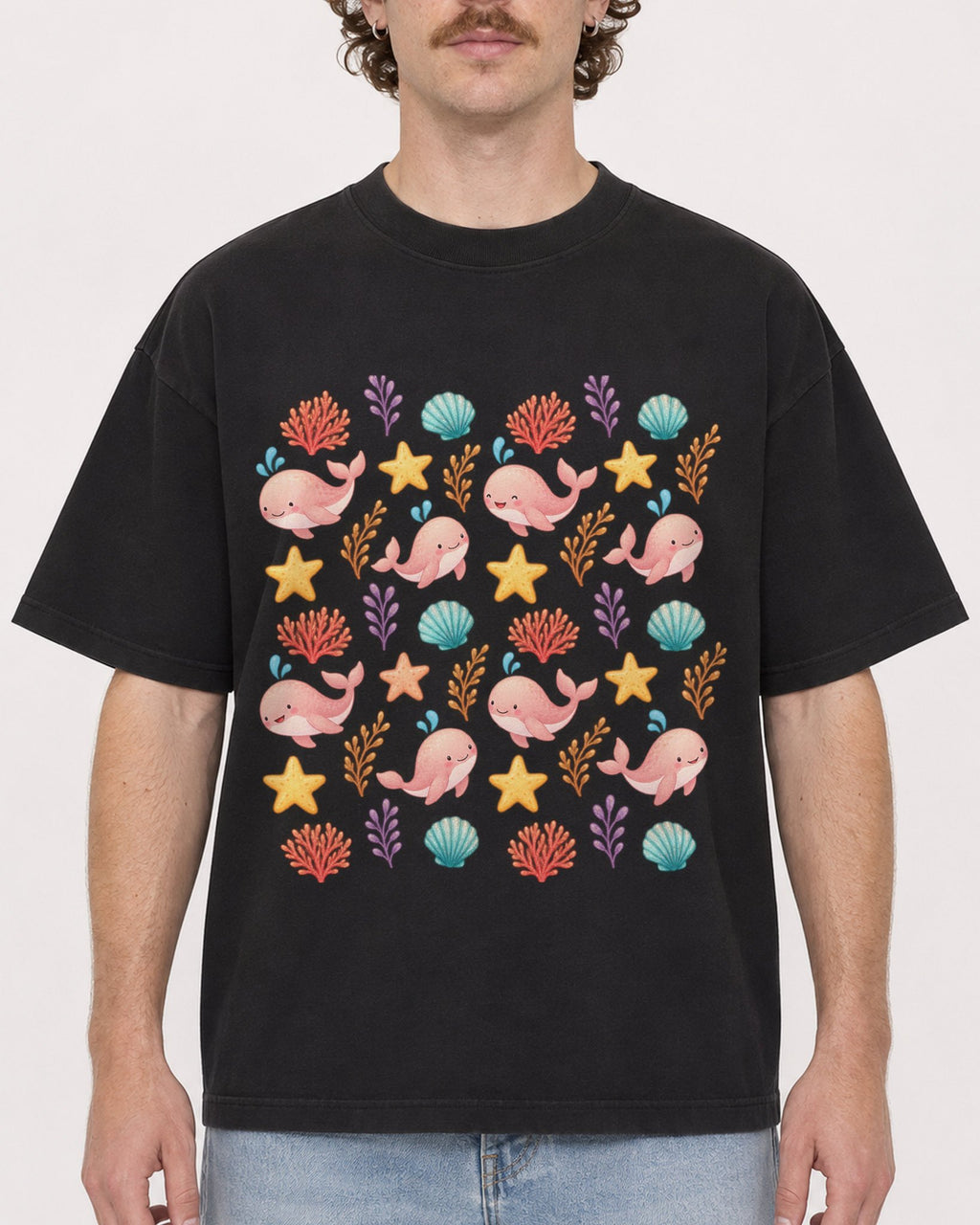 Mockup Boxy Heavyweight Tee Black male close-up 09