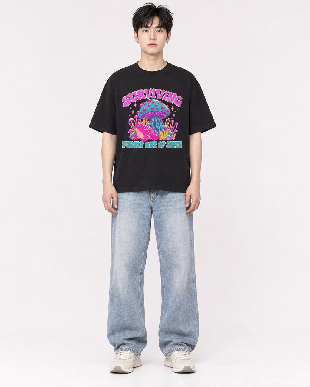 Mockup Boxy Heavyweight Tee Black male full-body 01