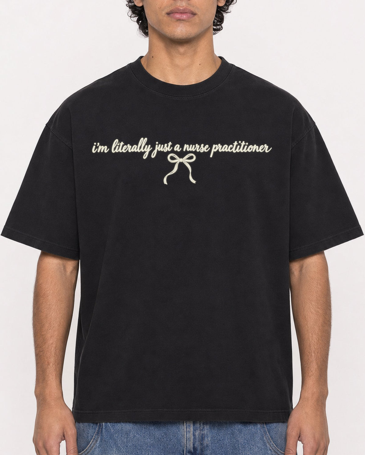 Mockup Boxy Heavyweight Tee Black male close-up 26