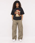 Mockup Boxy Heavyweight Tee Black female full-body 10