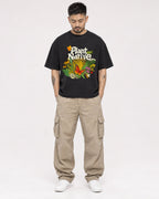 Mockup Boxy Heavyweight Tee Black male full-body 12