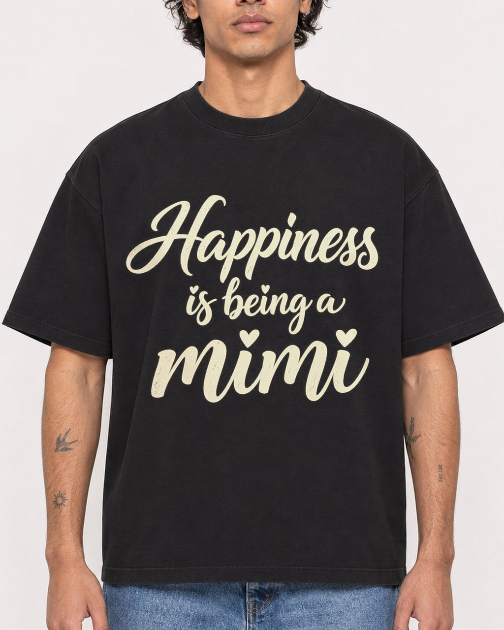 Mockup Boxy Heavyweight Tee Black male close-up 30