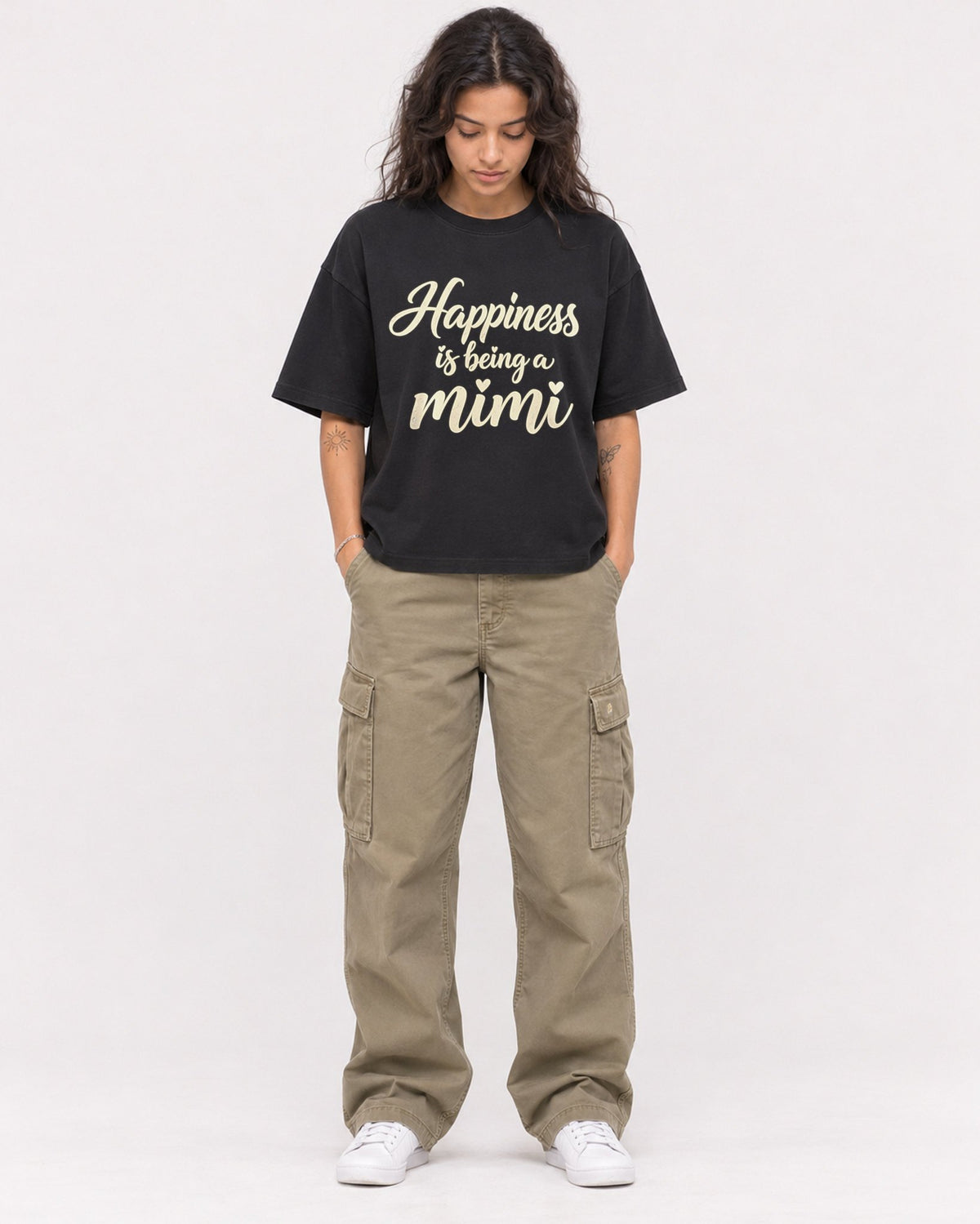 Mockup Boxy Heavyweight Tee Black female full-body 30