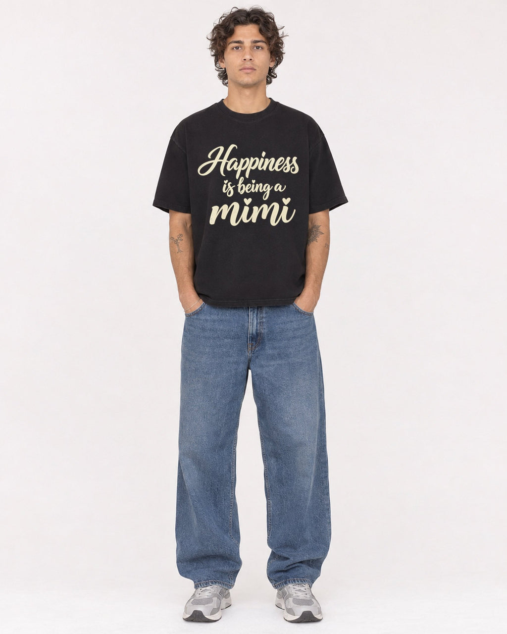 Mockup Boxy Heavyweight Tee Black male full-body 30