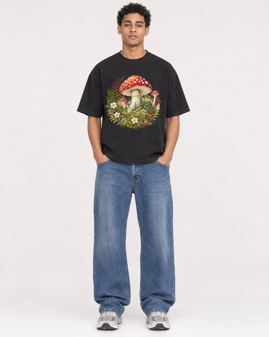 Mockup Boxy Heavyweight Tee Black male full-body 10