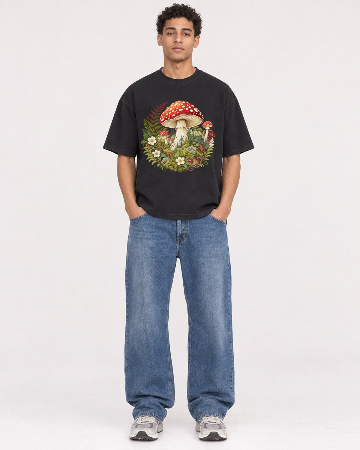 Mockup Boxy Heavyweight Tee Black male full-body 10