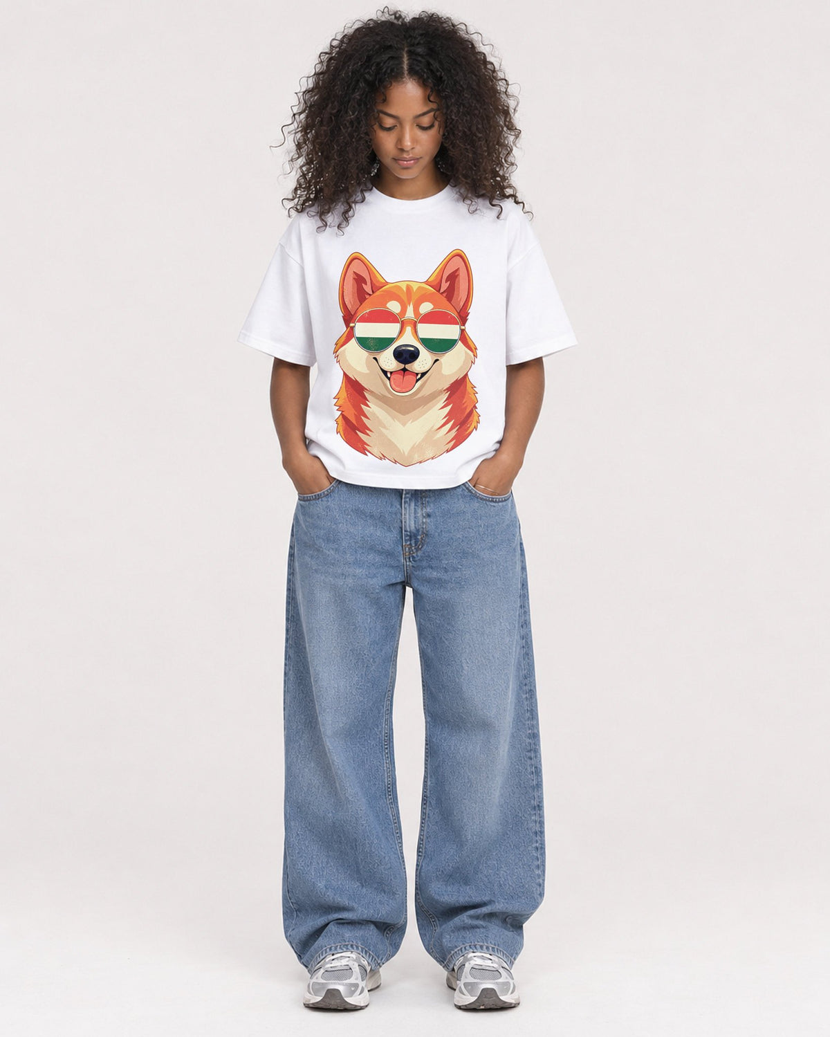 Mockup Boxy Heavyweight Tee White female full-body 05