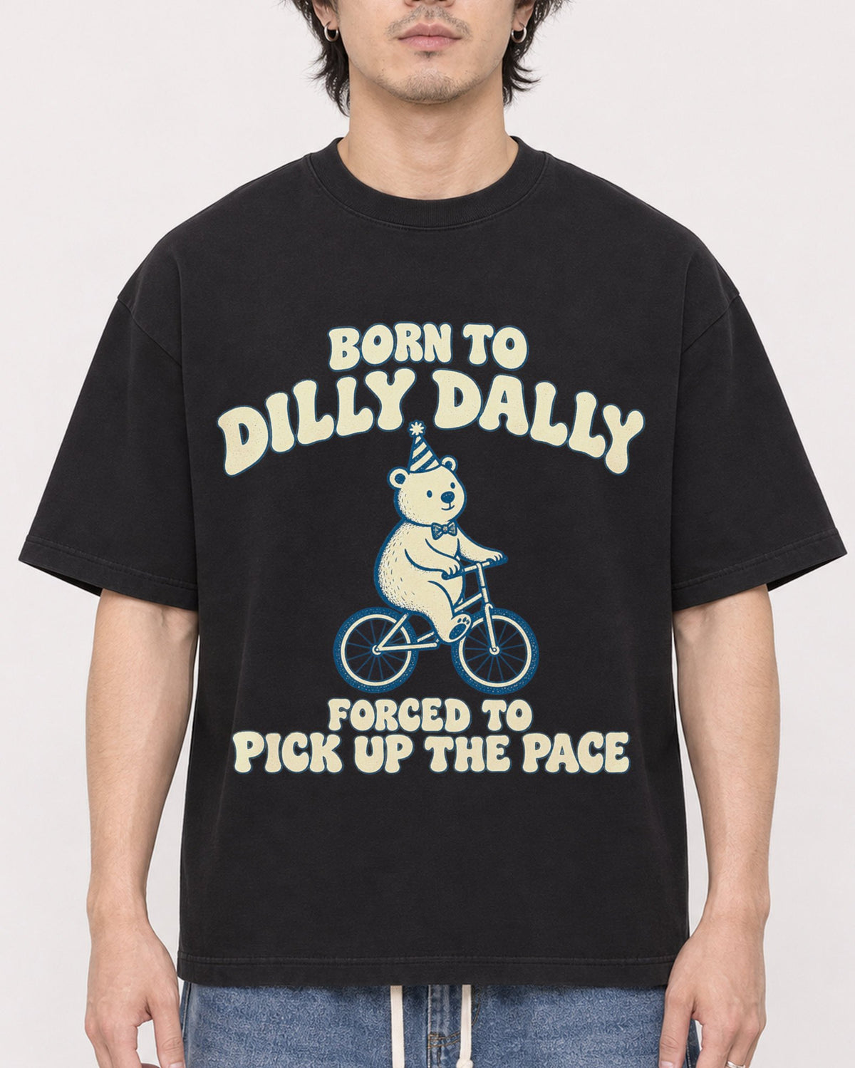 Mockup Boxy Heavyweight Tee Black male close-up 03