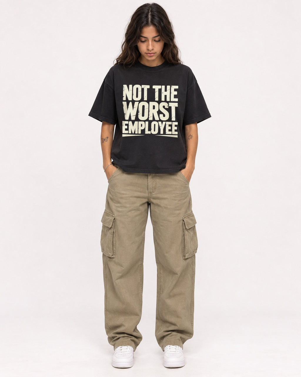 Mockup Boxy Heavyweight Tee Black female full-body 06