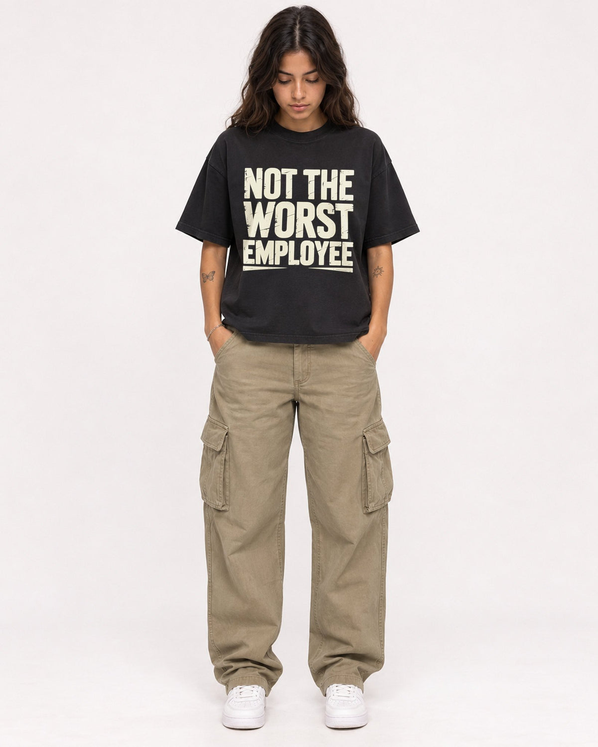 Mockup Boxy Heavyweight Tee Black female full-body 06