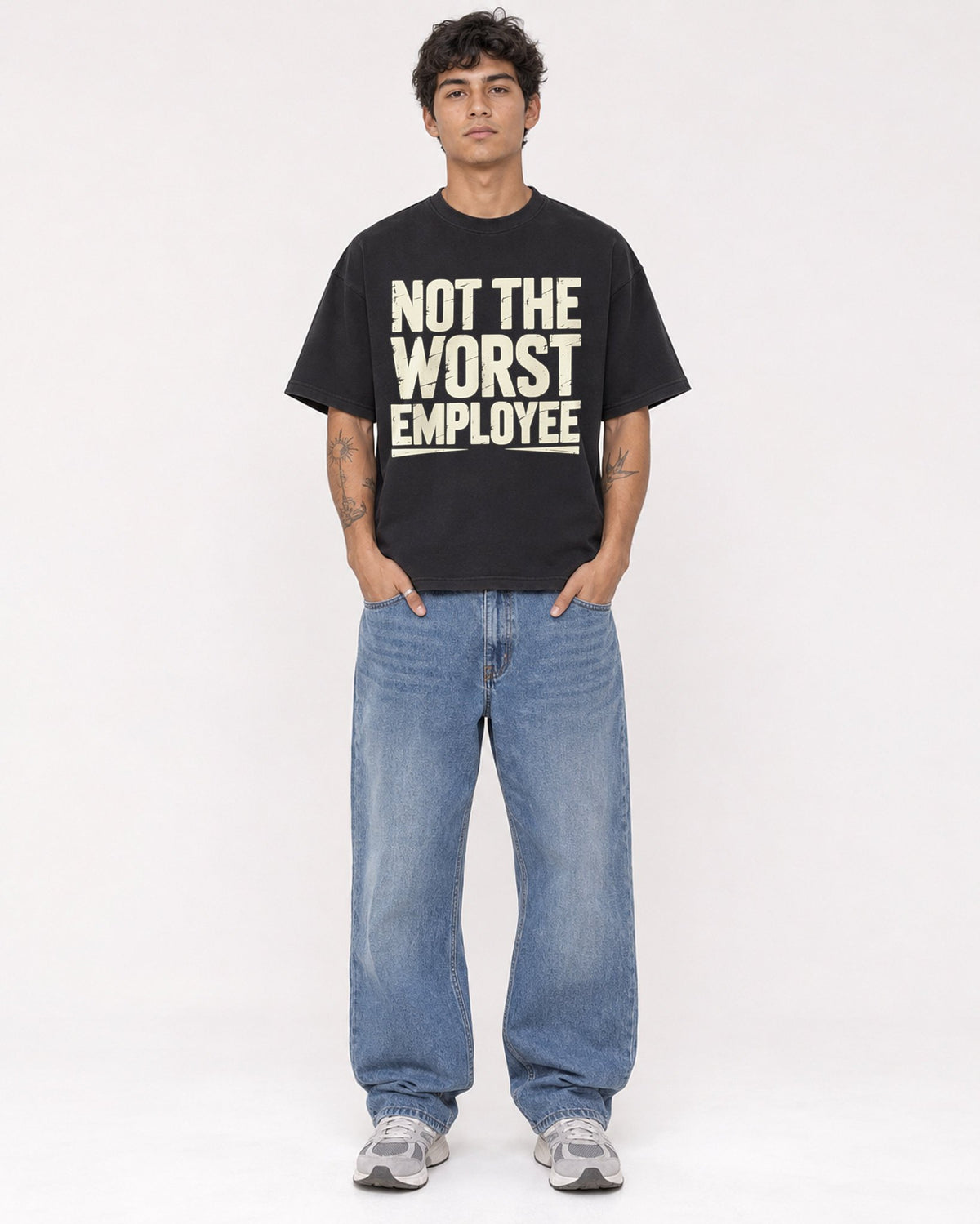 Mockup Boxy Heavyweight Tee Black male full-body 06