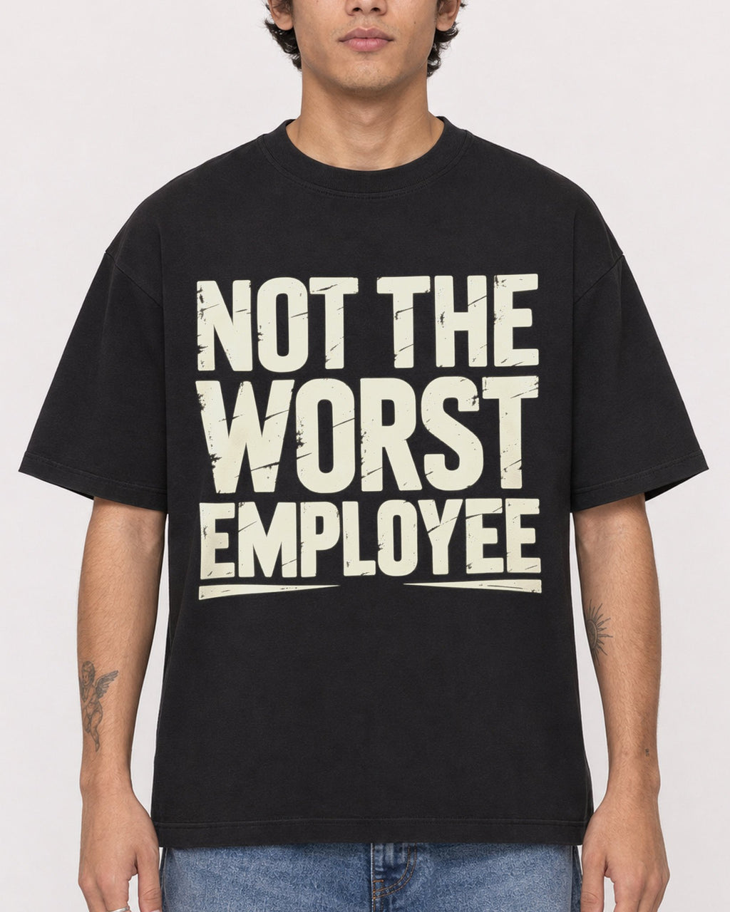 Mockup Boxy Heavyweight Tee Black male close-up 06