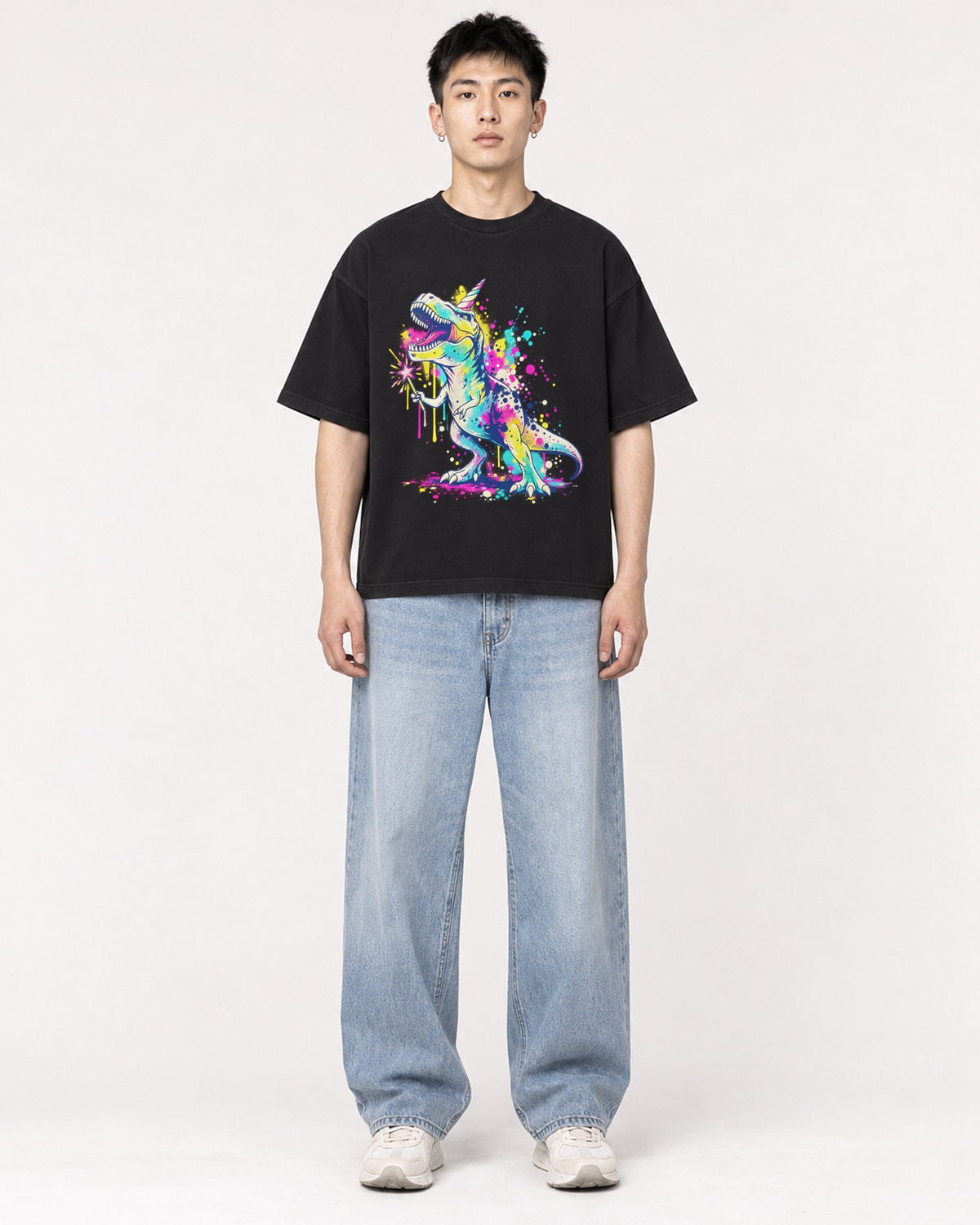 Mockup Boxy Heavyweight Tee Black male full-body 21