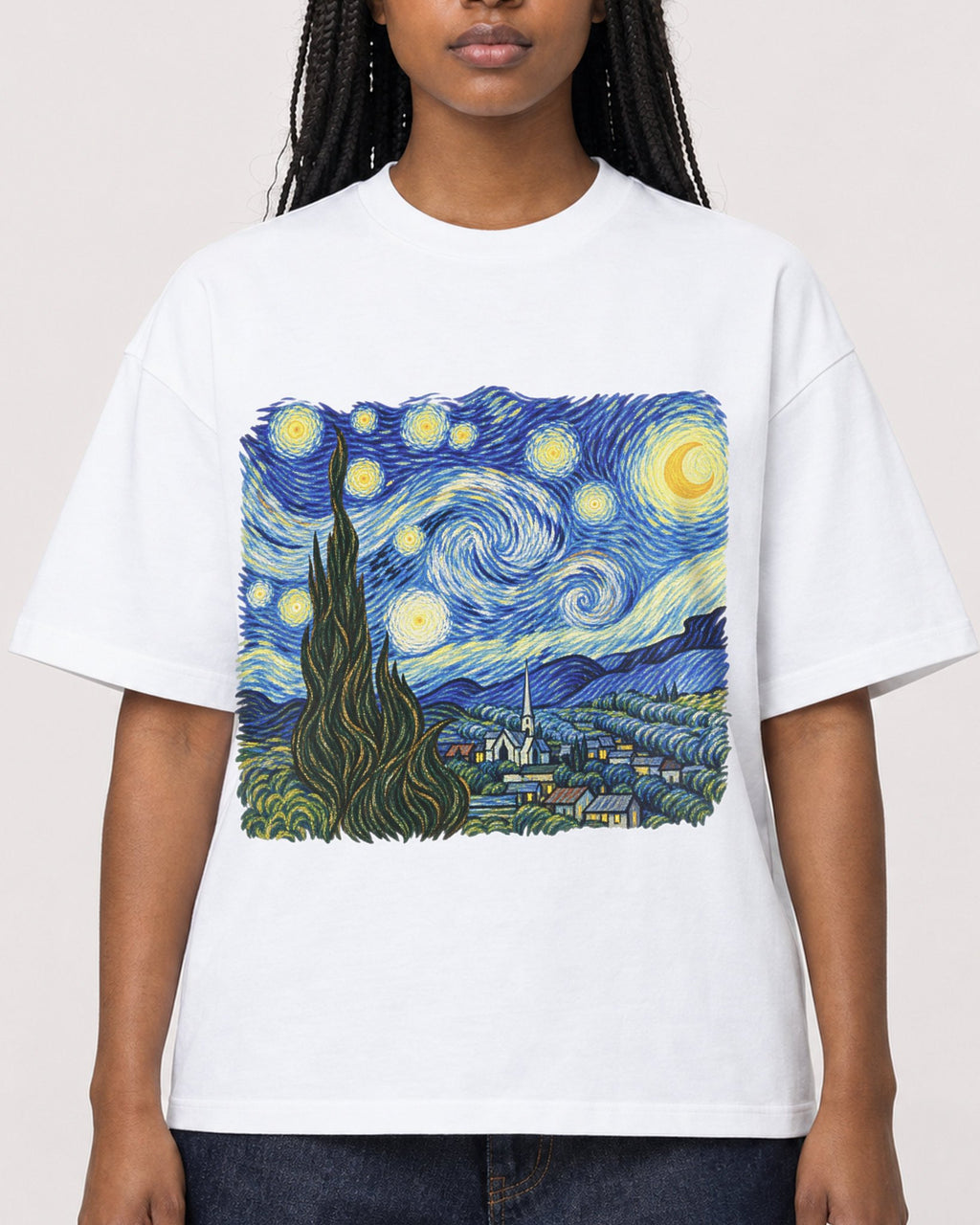 Mockup Boxy Heavyweight Tee White female close-up 04