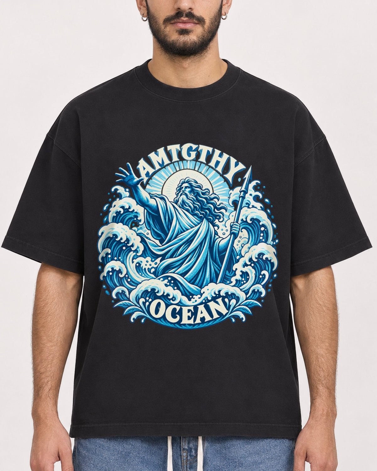 Mockup Boxy Heavyweight Tee Black male close-up 07