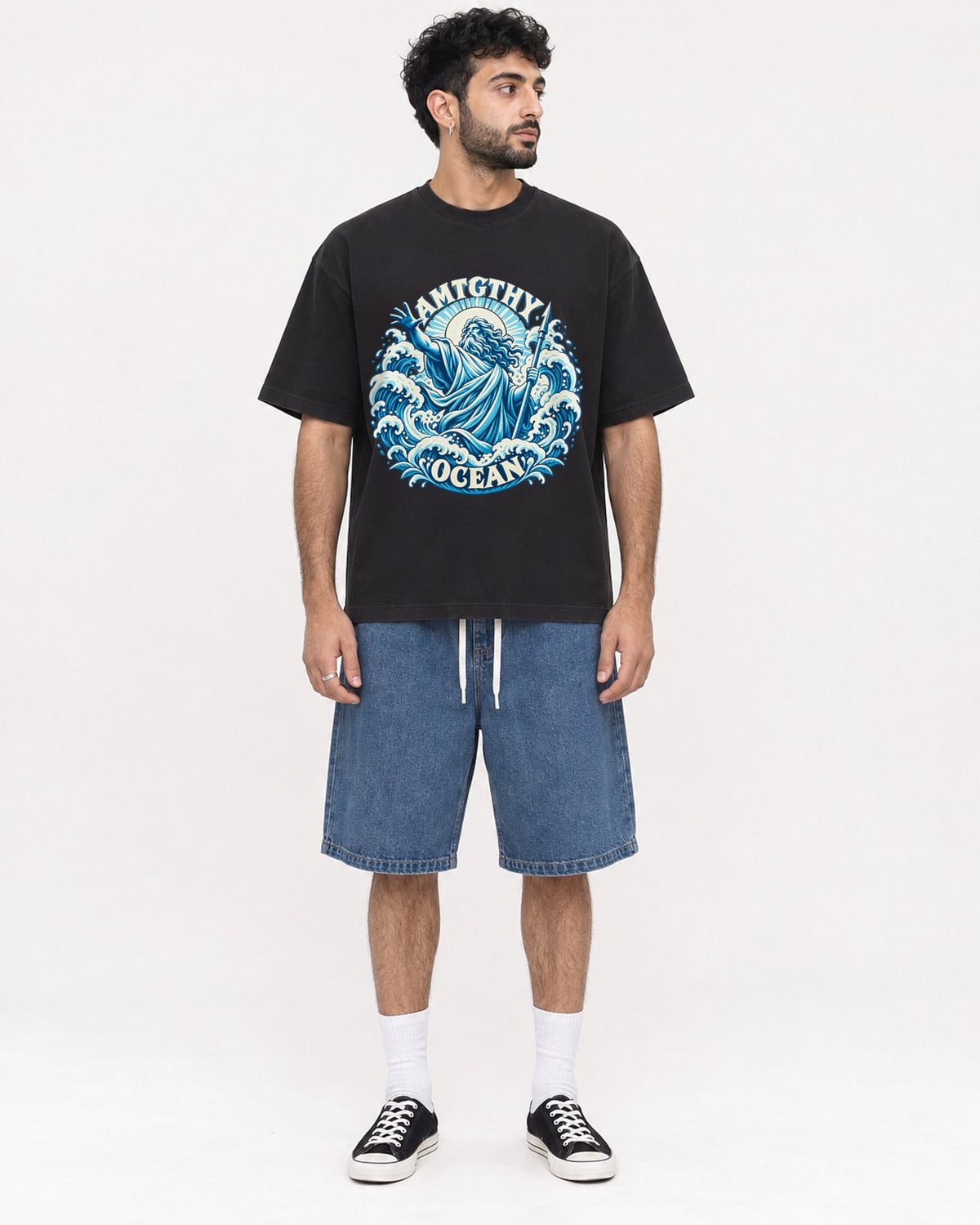 Mockup Boxy Heavyweight Tee Black male full-body 07