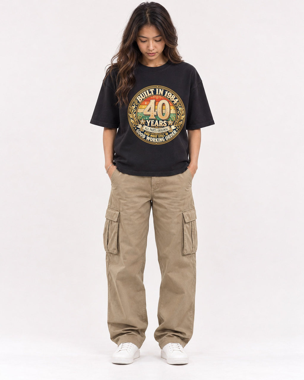 Mockup Boxy Heavyweight Tee Black female full-body 02