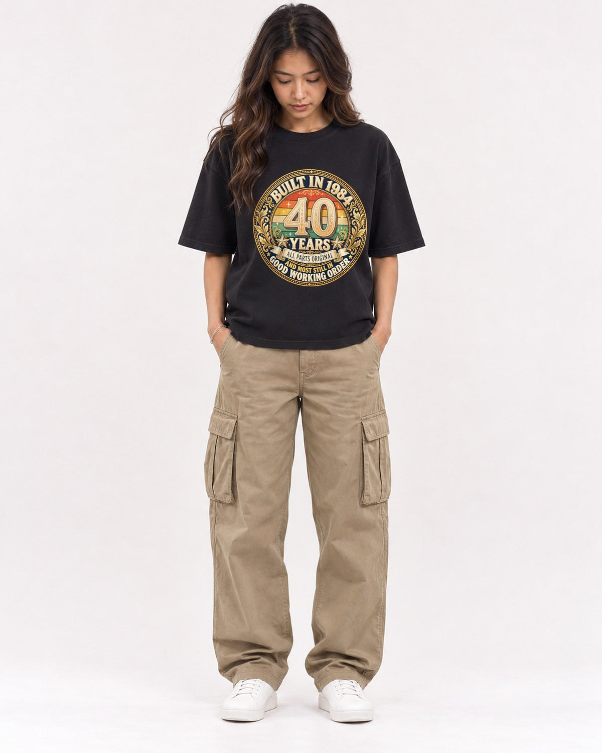 Mockup Boxy Heavyweight Tee Black female full-body 02
