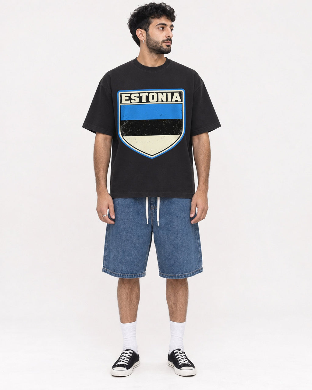 Mockup Boxy Heavyweight Tee Black male full-body 07