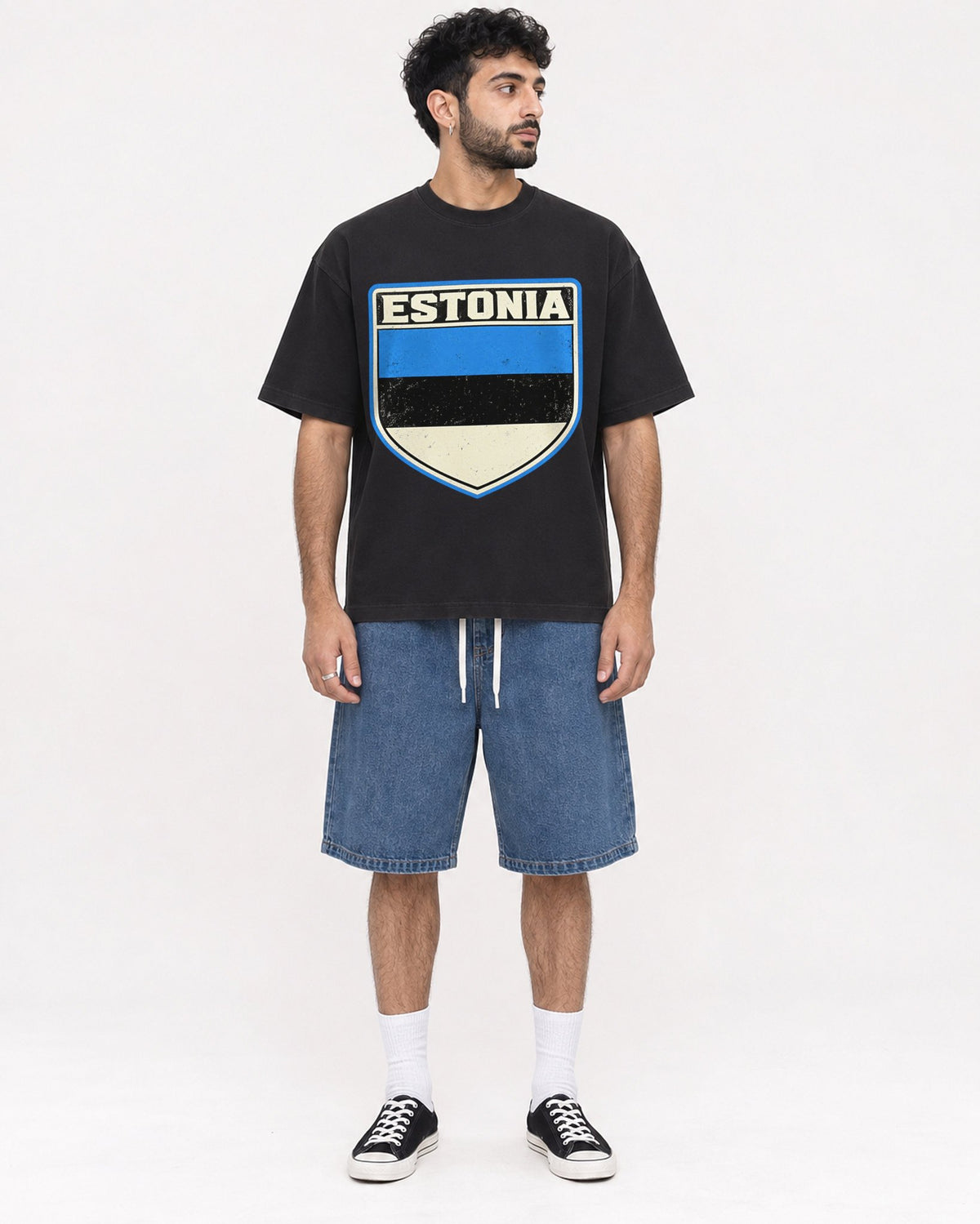 Mockup Boxy Heavyweight Tee Black male full-body 07