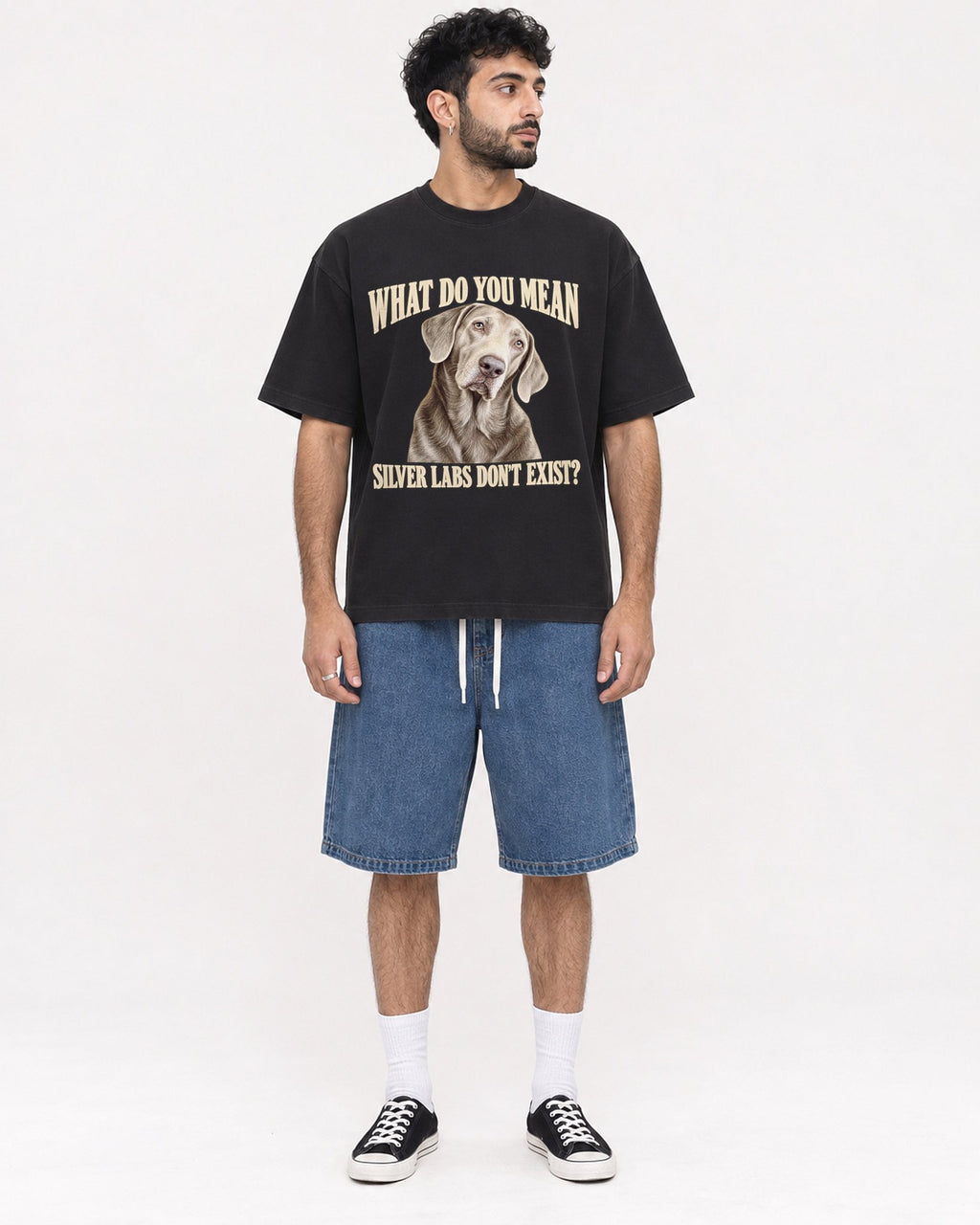 Mockup Boxy Heavyweight Tee Black male full-body 07