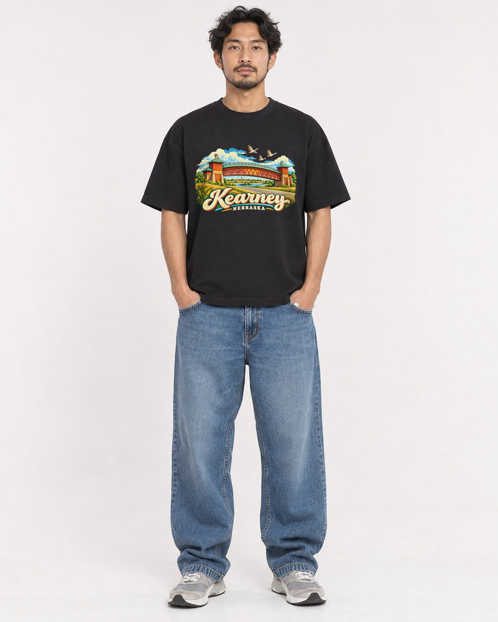 Mockup Boxy Heavyweight Tee Black male full-body 02