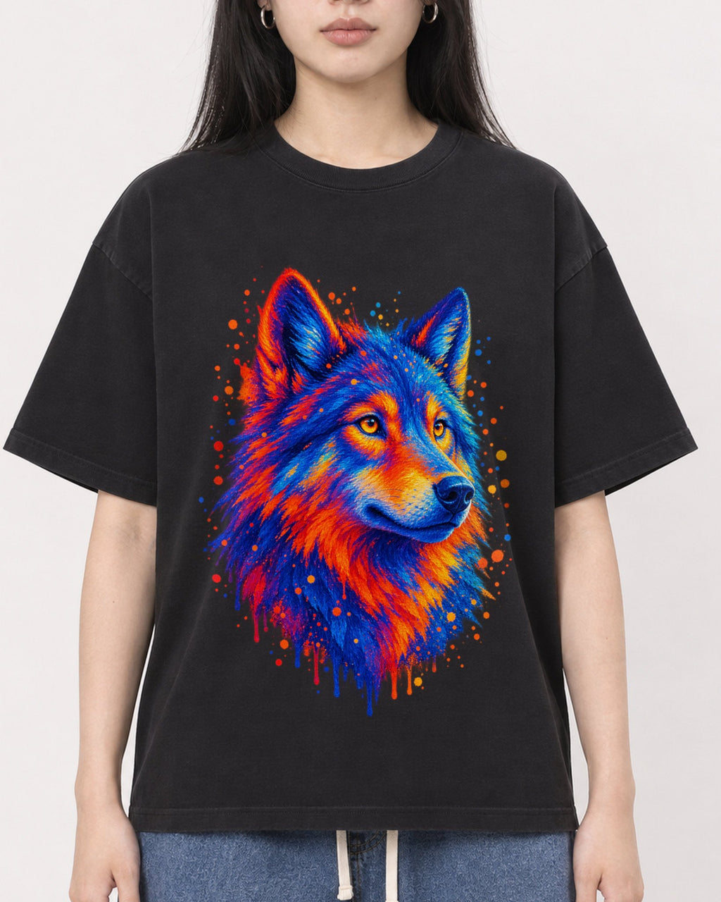 Mockup Boxy Heavyweight Tee Black female close-up 01