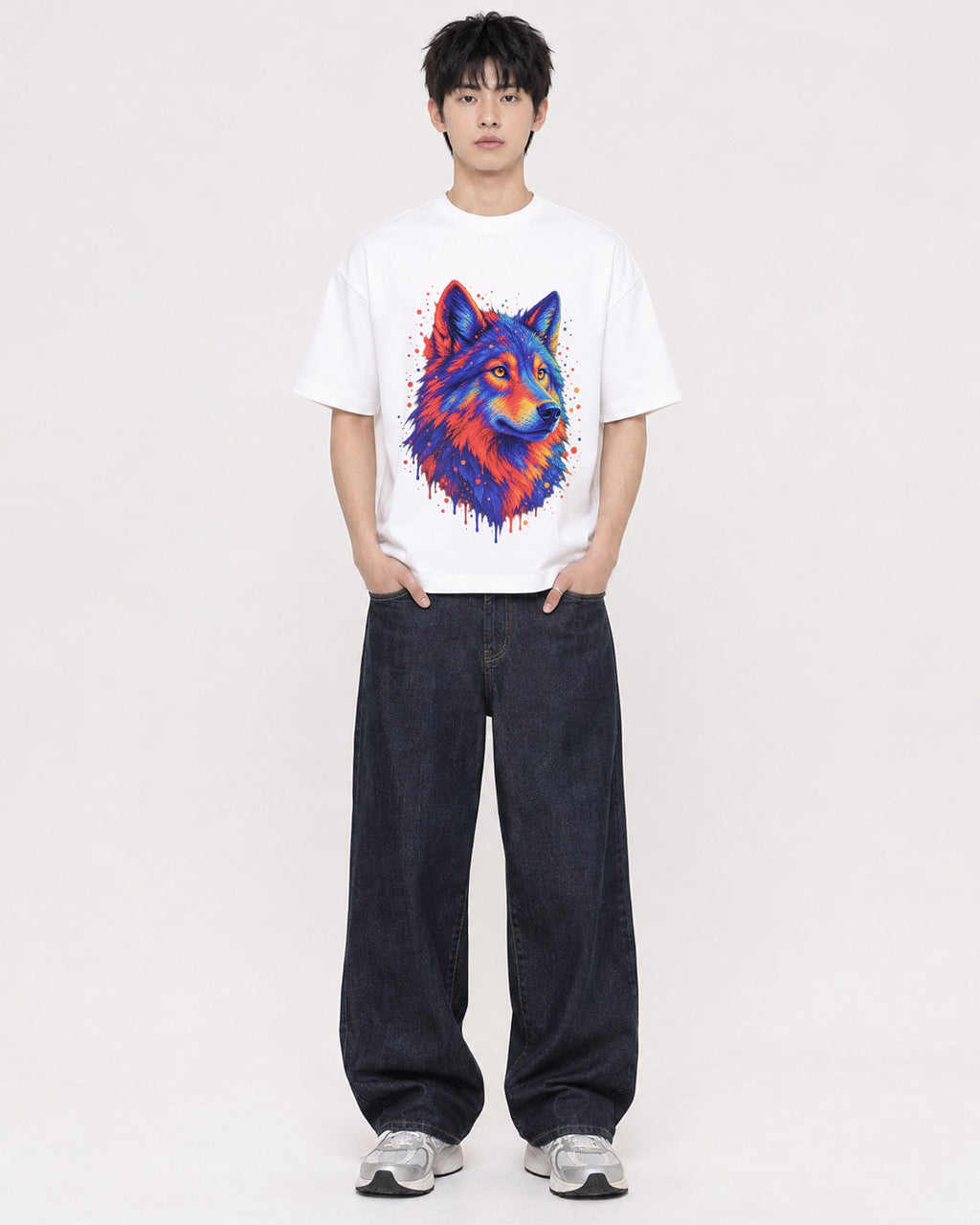 Mockup Boxy Heavyweight Tee White male full-body 01