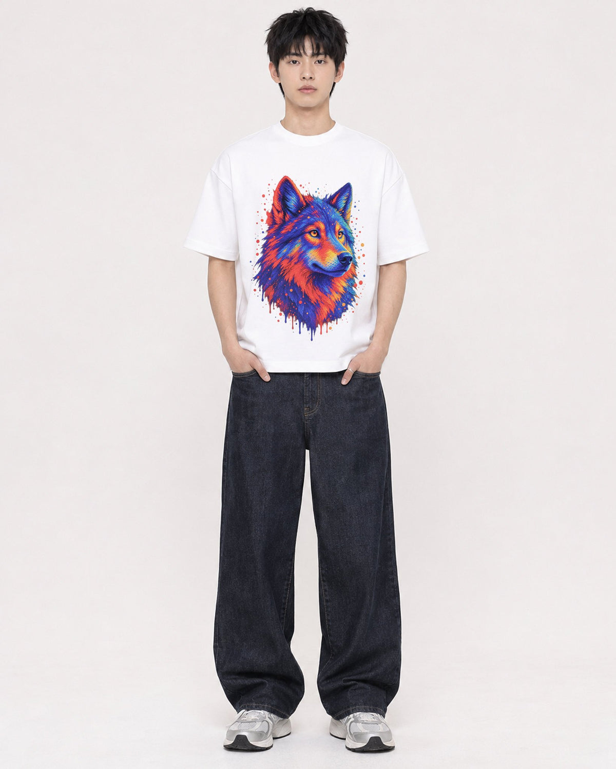 Mockup Boxy Heavyweight Tee White male full-body 01