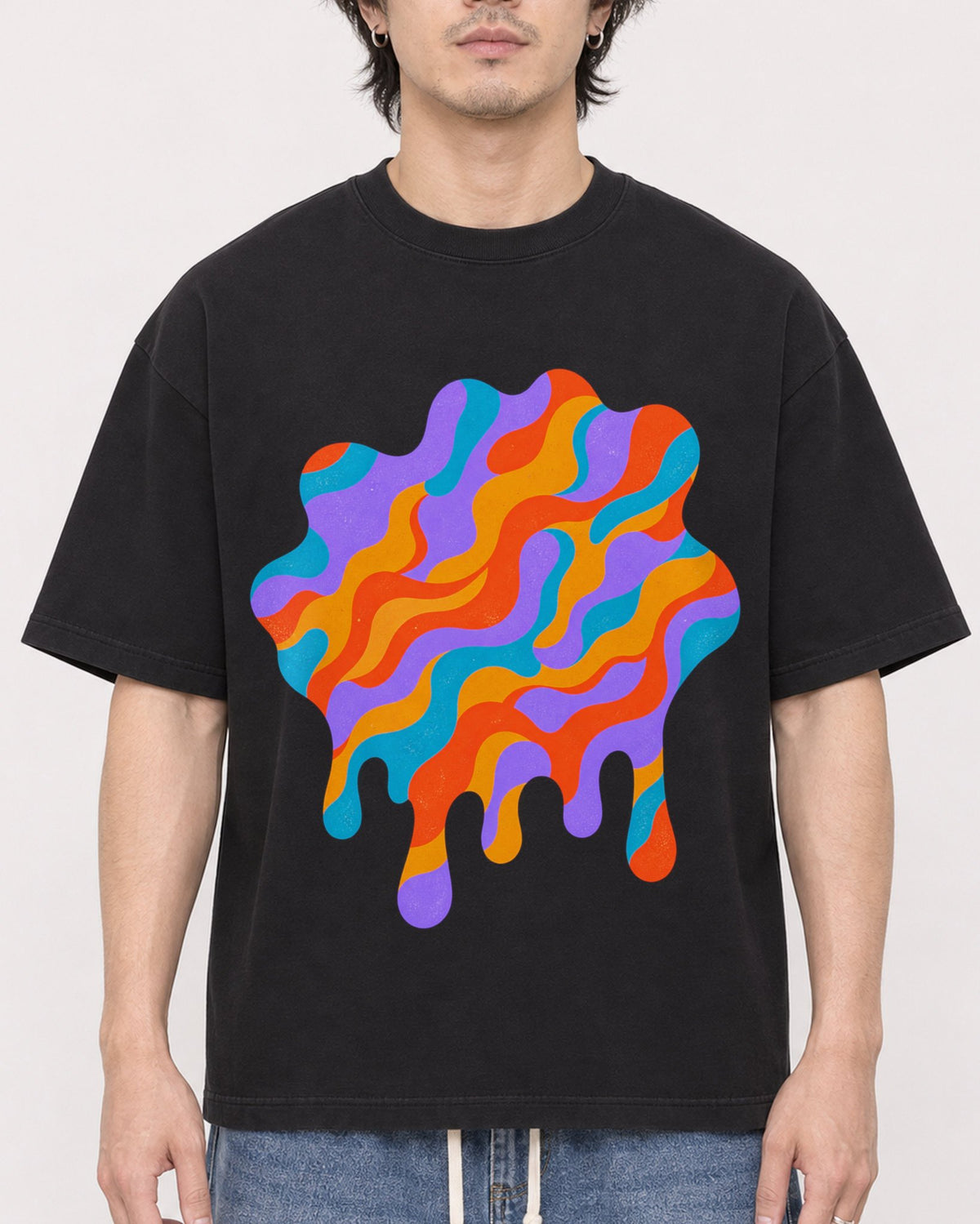 Mockup Boxy Heavyweight Tee Black male close-up 03