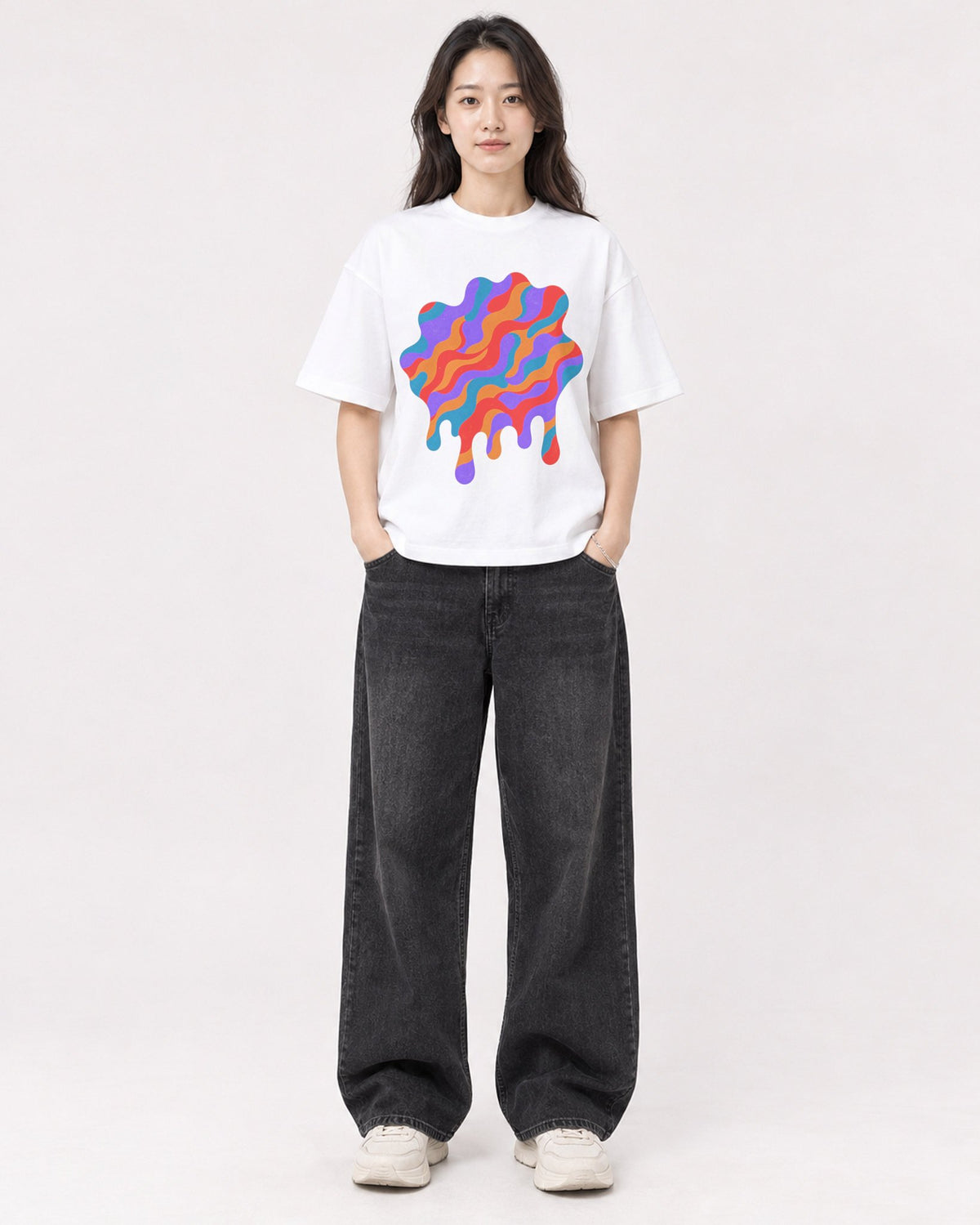 Mockup Boxy Heavyweight Tee White female full-body 03