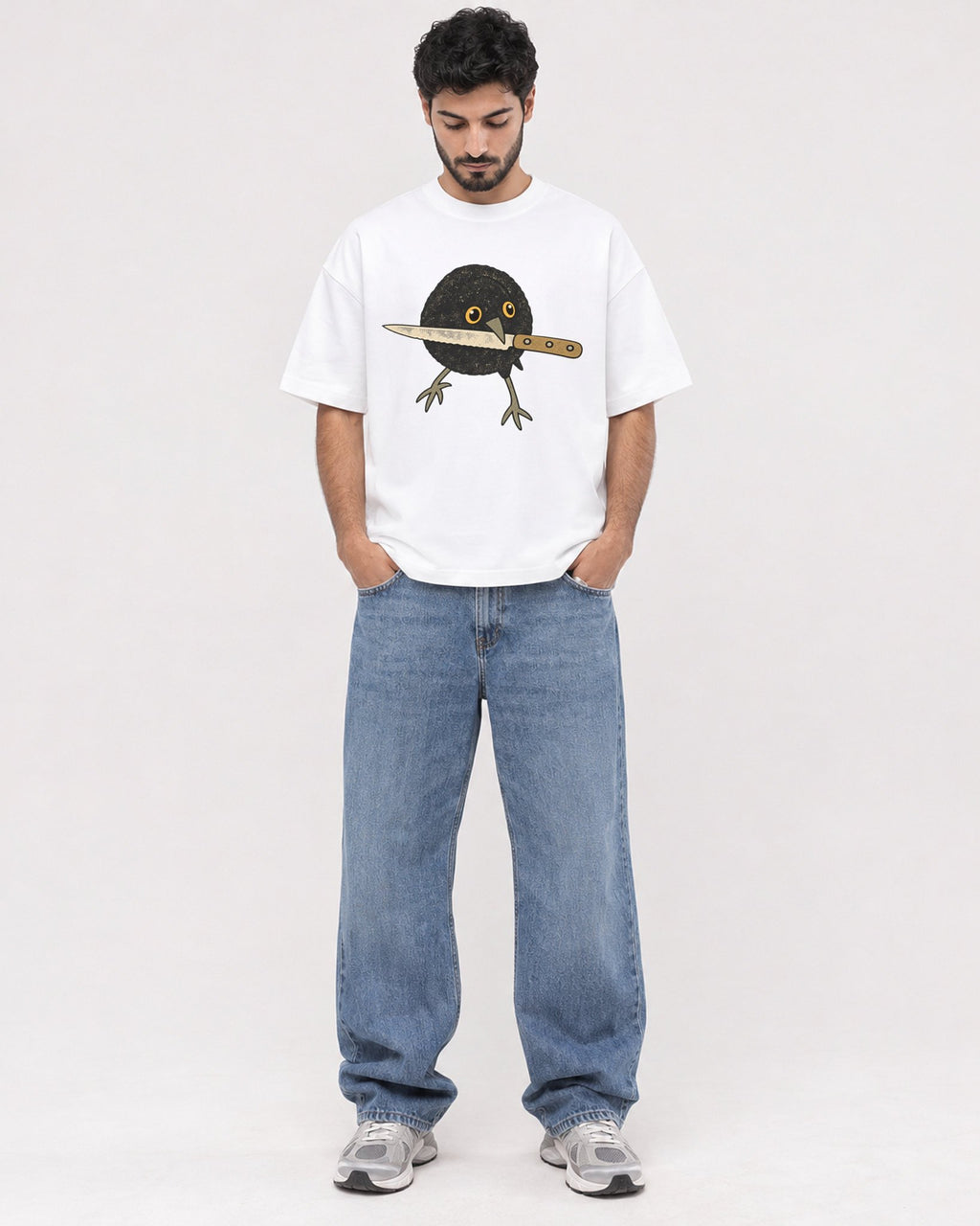 Mockup Boxy Heavyweight Tee White male full-body 07