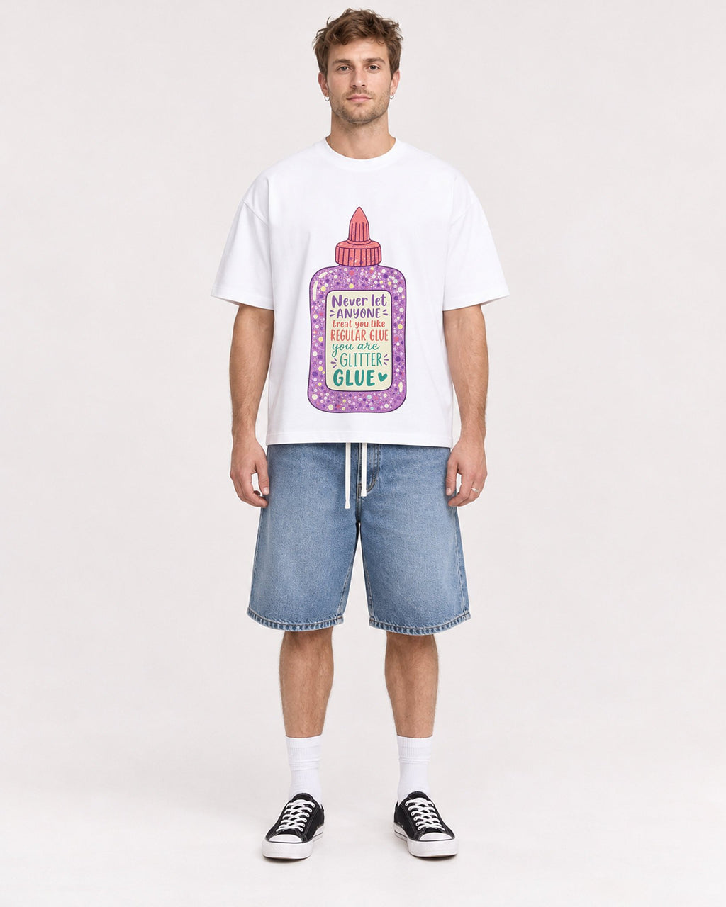 Mockup Boxy Heavyweight Tee White male full-body 08