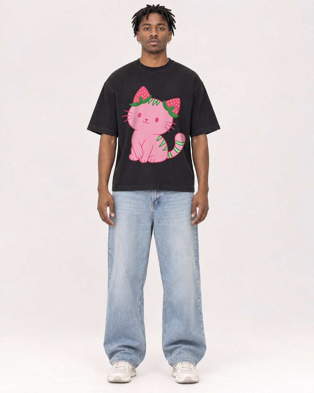 Mockup Boxy Heavyweight Tee Black male full-body 05