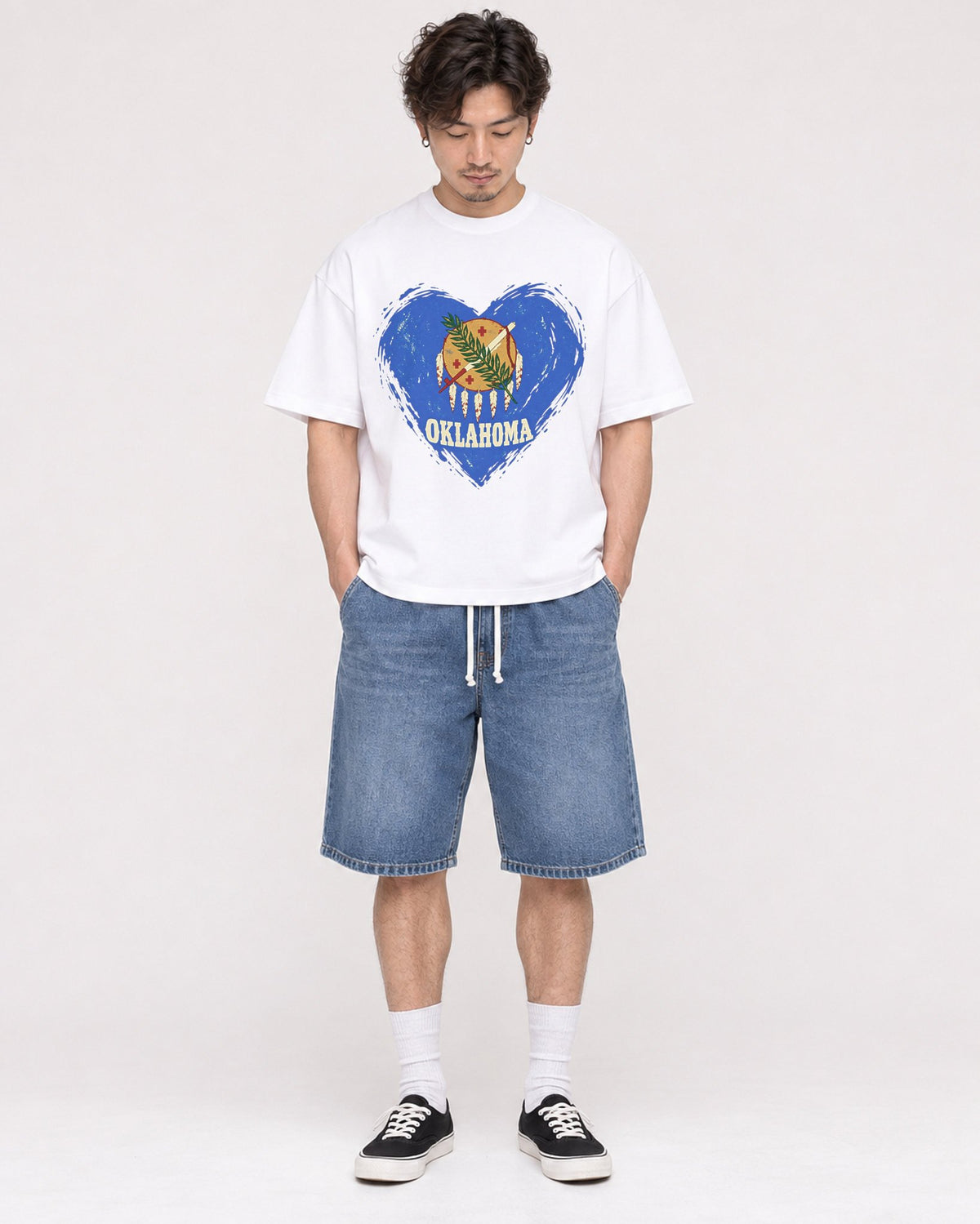 Mockup Boxy Heavyweight Tee White male full-body 03
