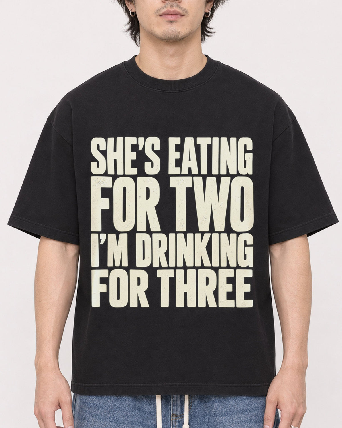 Mockup Boxy Heavyweight Tee Black male close-up 03