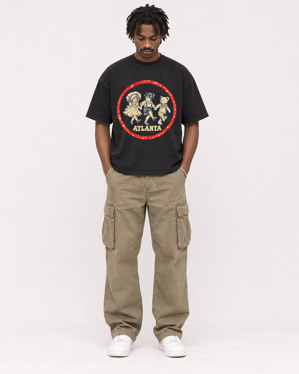 Mockup Boxy Heavyweight Tee Black male full-body 04