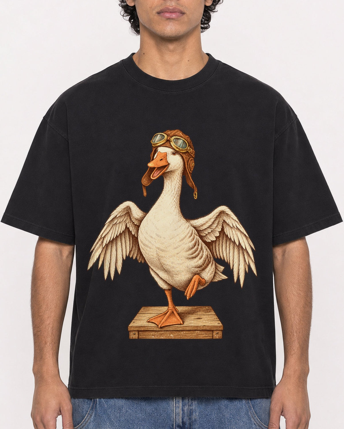 Mockup Boxy Heavyweight Tee Black male close-up 26