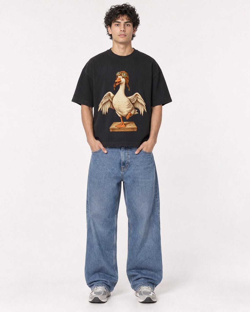 Mockup Boxy Heavyweight Tee Black male full-body 26