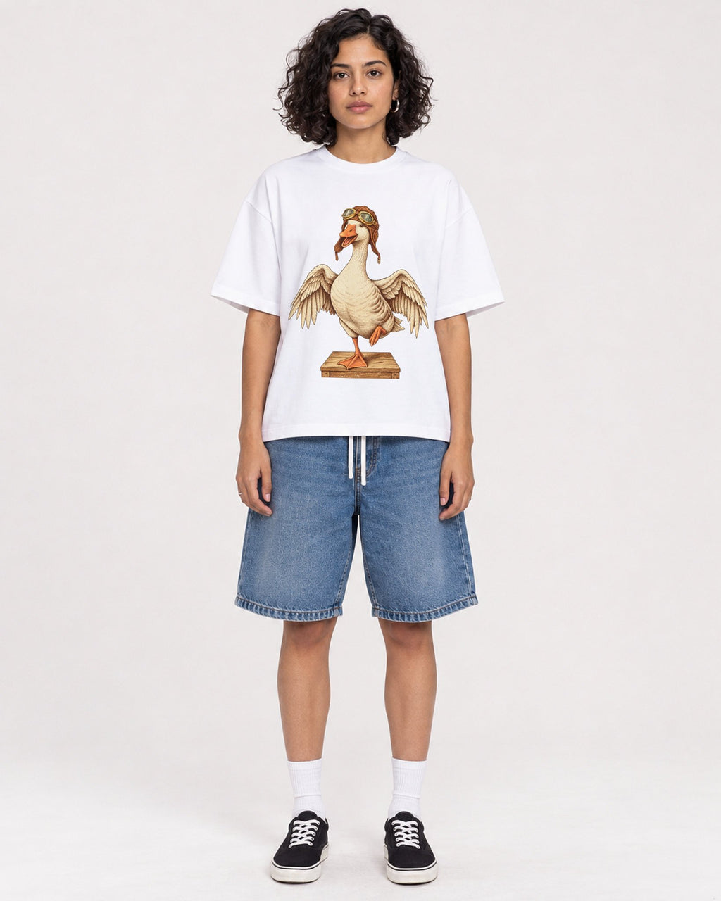 Mockup Boxy Heavyweight Tee White female full-body 26