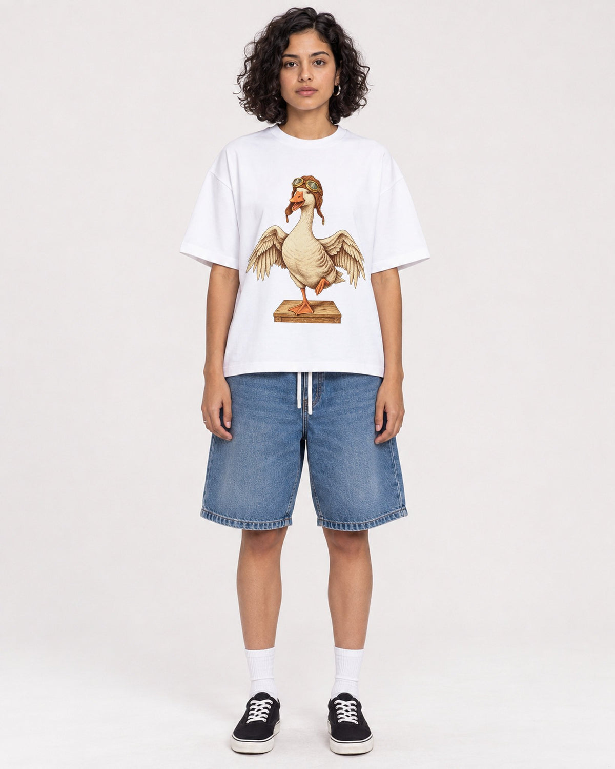 Mockup Boxy Heavyweight Tee White female full-body 26