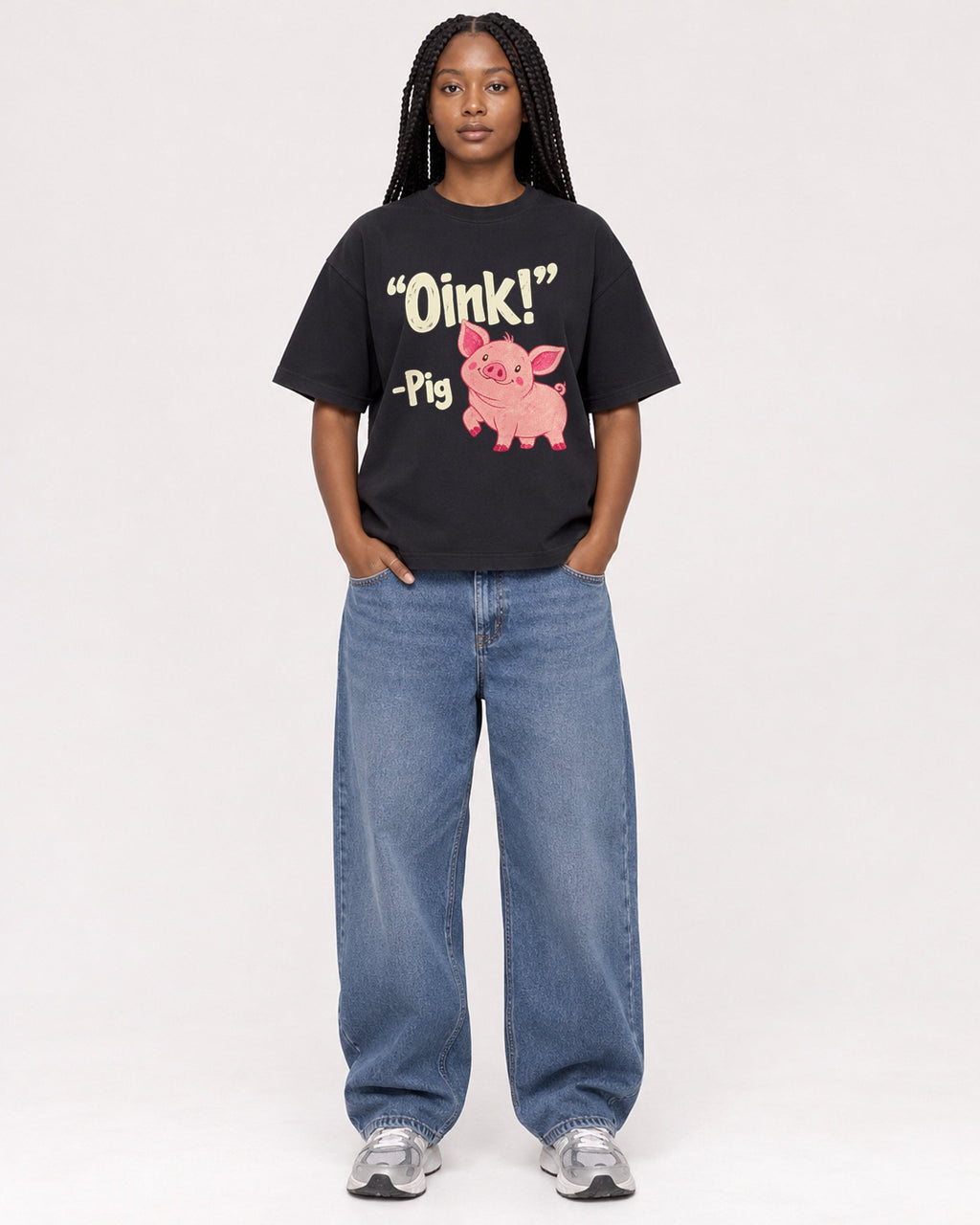 Mockup Boxy Heavyweight Tee Black female full-body 04